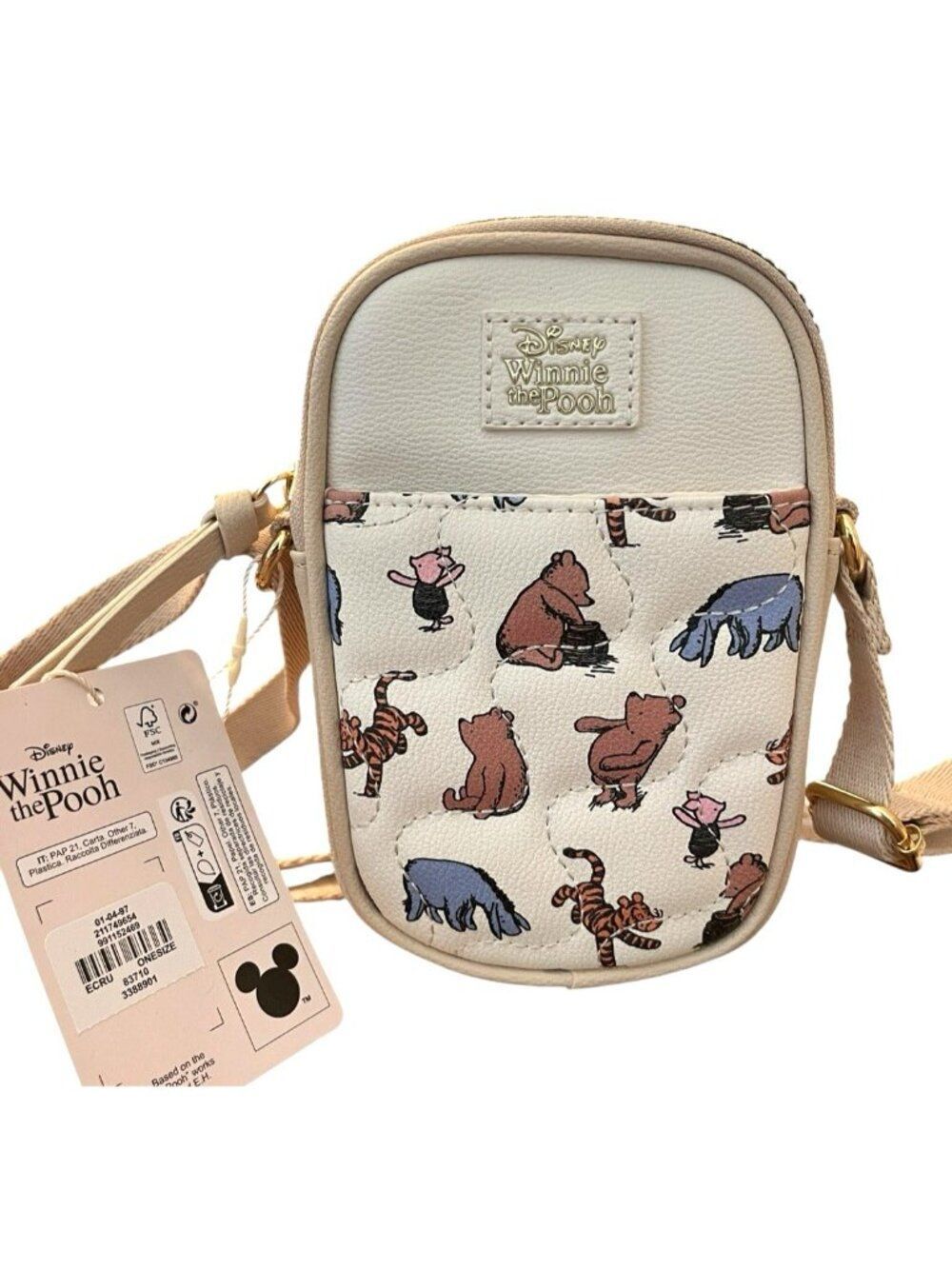 Disney Small Winnie the Pooh Quilted Cream Crossbody Bag Smart Phone Pouch NWT